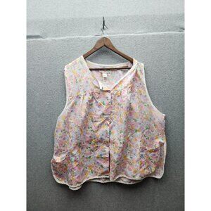 Floral Sleeveless Button-Up Vest With Pockets 3X Moon Dance 100% Polyester Women